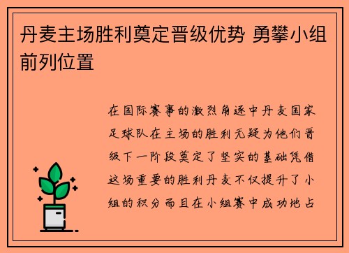 丹麦主场胜利奠定晋级优势 勇攀小组前列位置