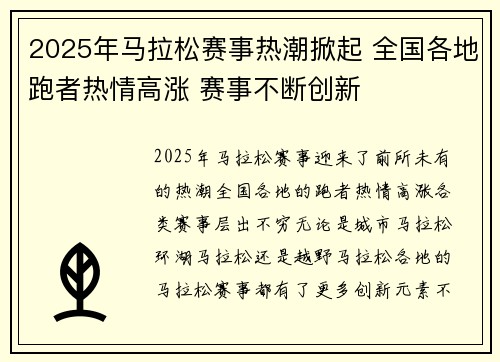 2025年马拉松赛事热潮掀起 全国各地跑者热情高涨 赛事不断创新